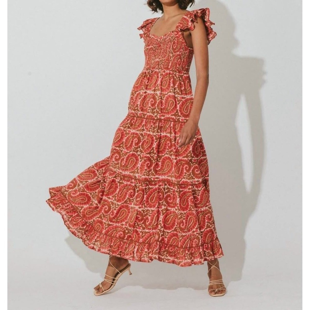 Cleobella Zahara Ankle Dress M Maxi Organic Cotton Paisley Resort Boho Vacation